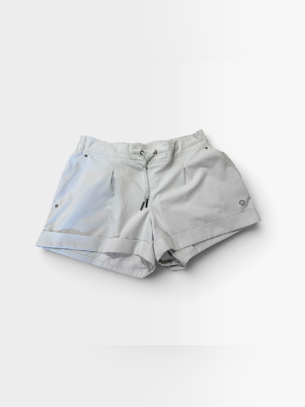 Mondetta Woman’s Light Gray/White Athletic Drawstring Shorts Size Large